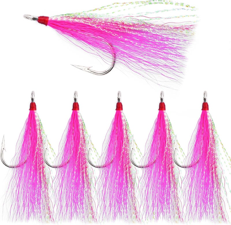 FUSIGO Fishing Bucktail Teasers Hooks Saltwater Flounder Rigs Bottom Rigs Stainless Steel Hook Bucktail Mylar Flash Teasers for Snapper Catfish Cod Flounder Hi-Lo Rigs - Image 1